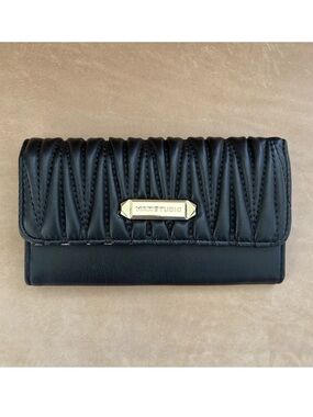 Max Studio Black Trifold Vegan Leather Long Wallet NWOT